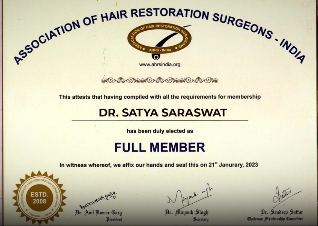 Association of Hair Restoration Surgeons Member | Dr. Satya Saraswat